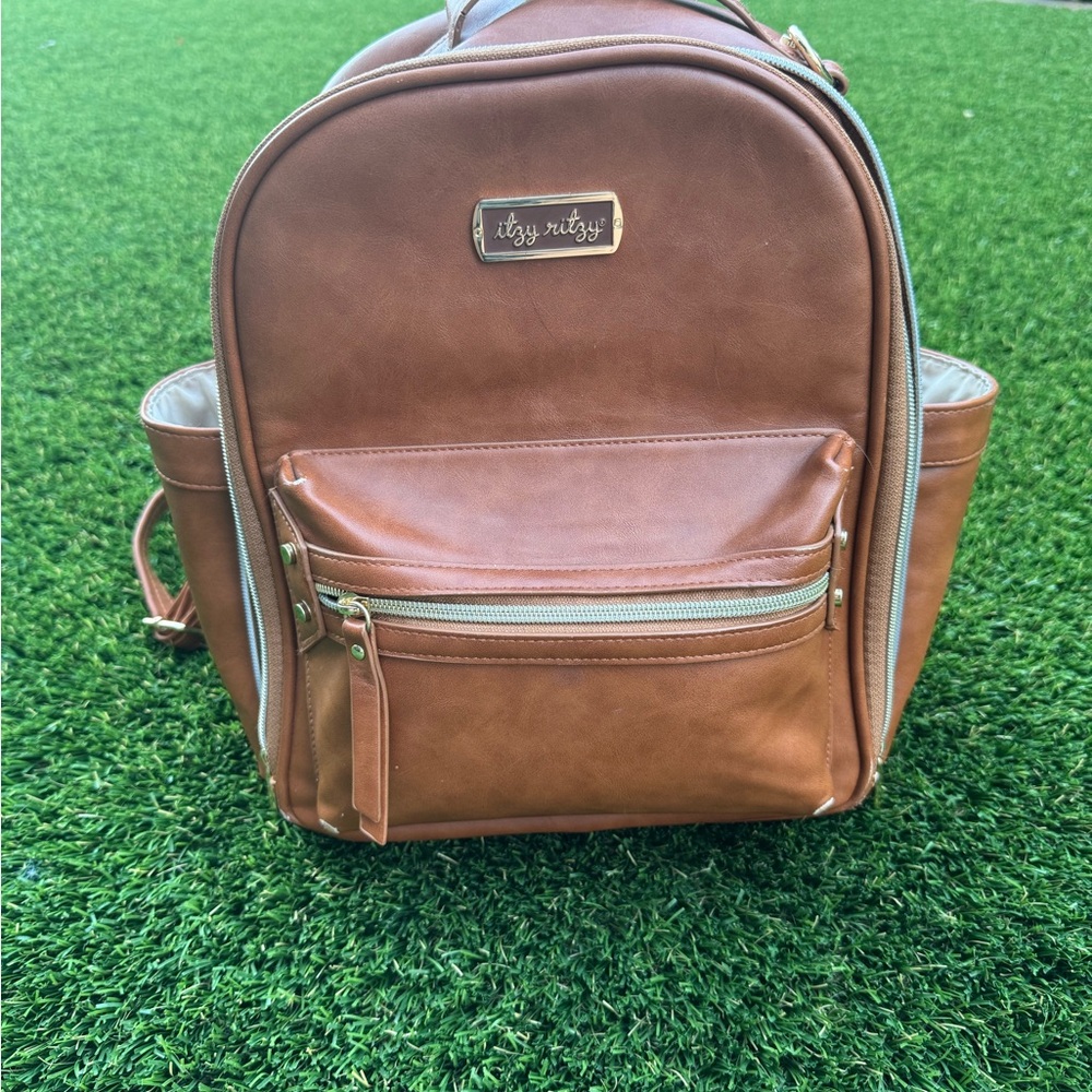 Itzy Ritzy Brown Faux Leather Baby Backpack